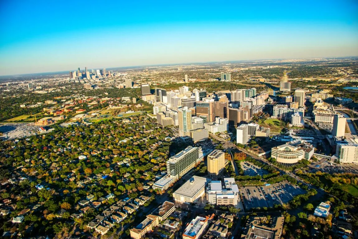 Aerial view of Houston and the surrounding areas